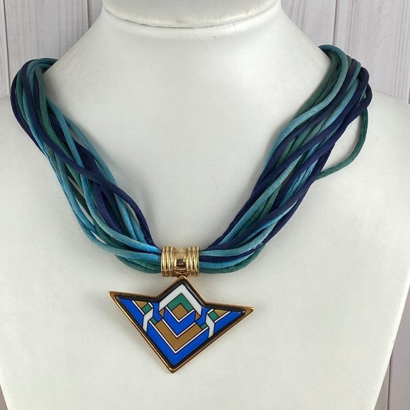Michaela Frey Pendant is Chevron Shaped with a Enameled Interlocking Design - Picture 1 of 6